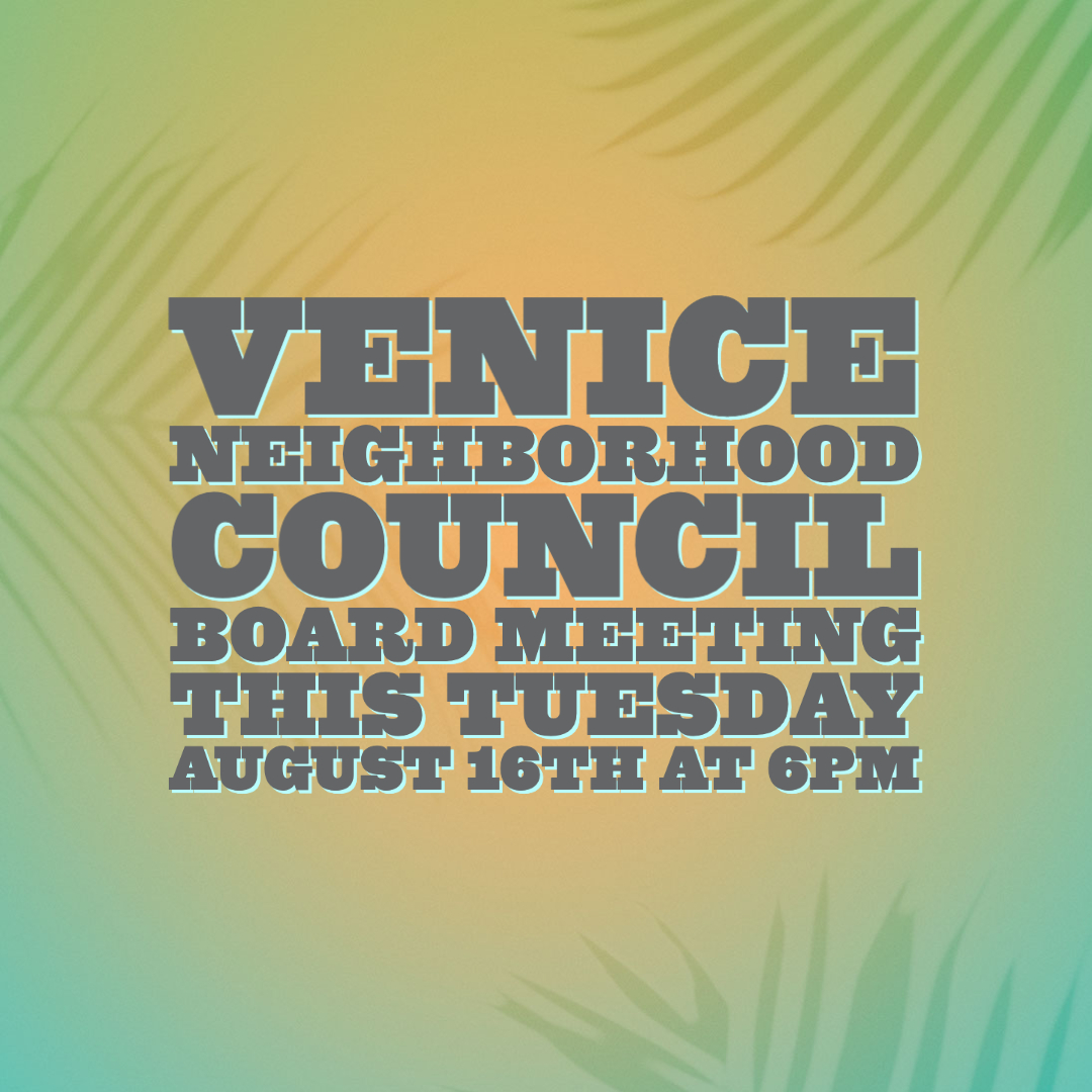 ☀️AUGUST VENICE NEIGHBORHOOD COUNCIL GENERAL BOARD WEBINAR~Wednesday, August 16th~6pm❗️