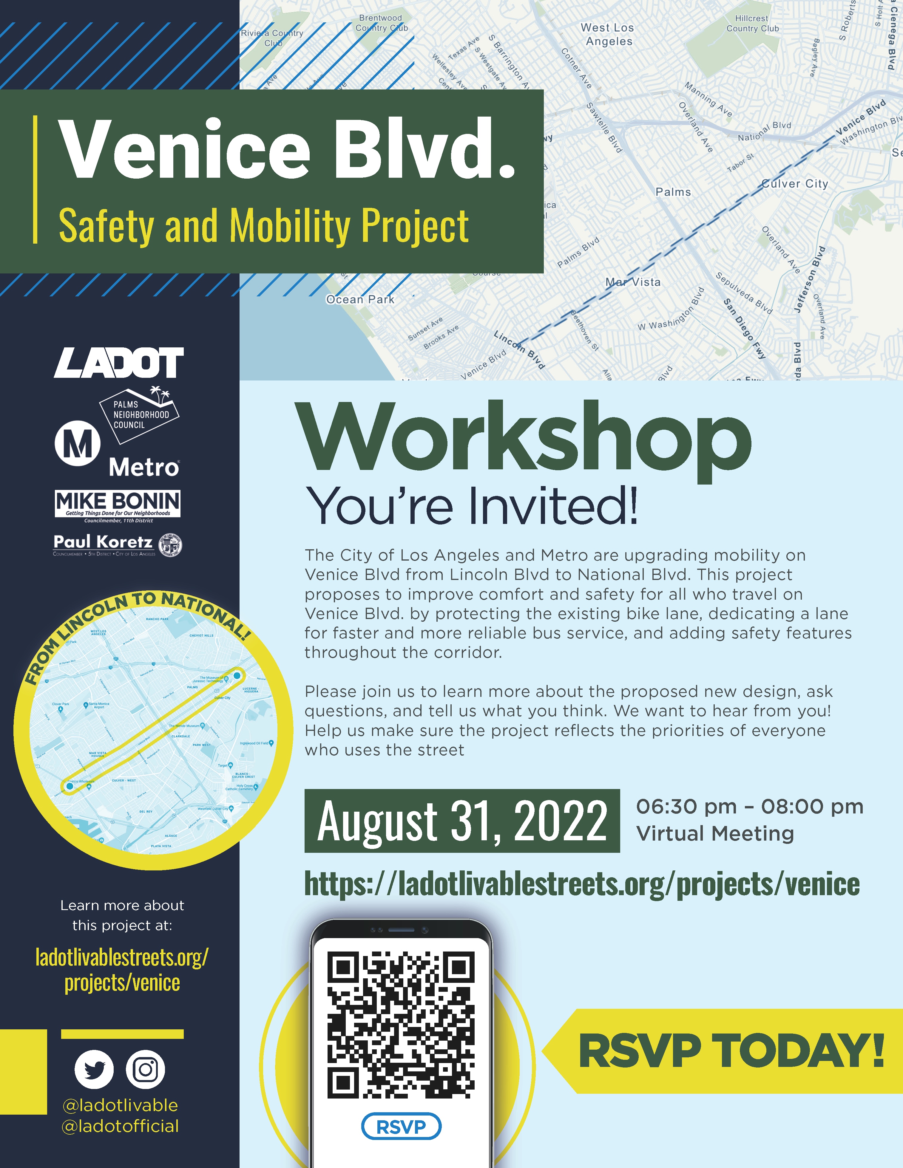 🚧Venice Blvd. Safety and Mobility Project Workshop~Wednesday, August 31st, 7pm‼️