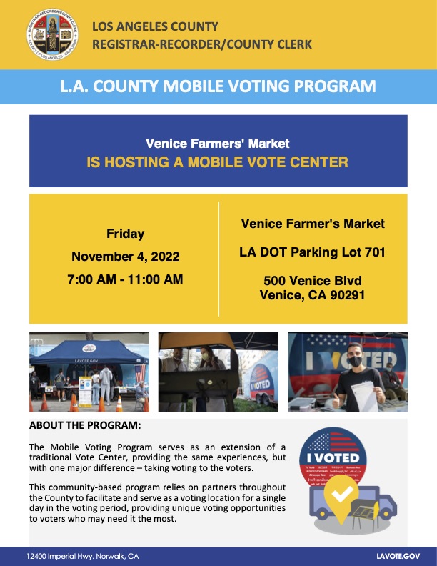 ☑️Mobile Vote Center at the Venice Farmer's Market~THIS FRIDAY~November 4th~7am to 11am