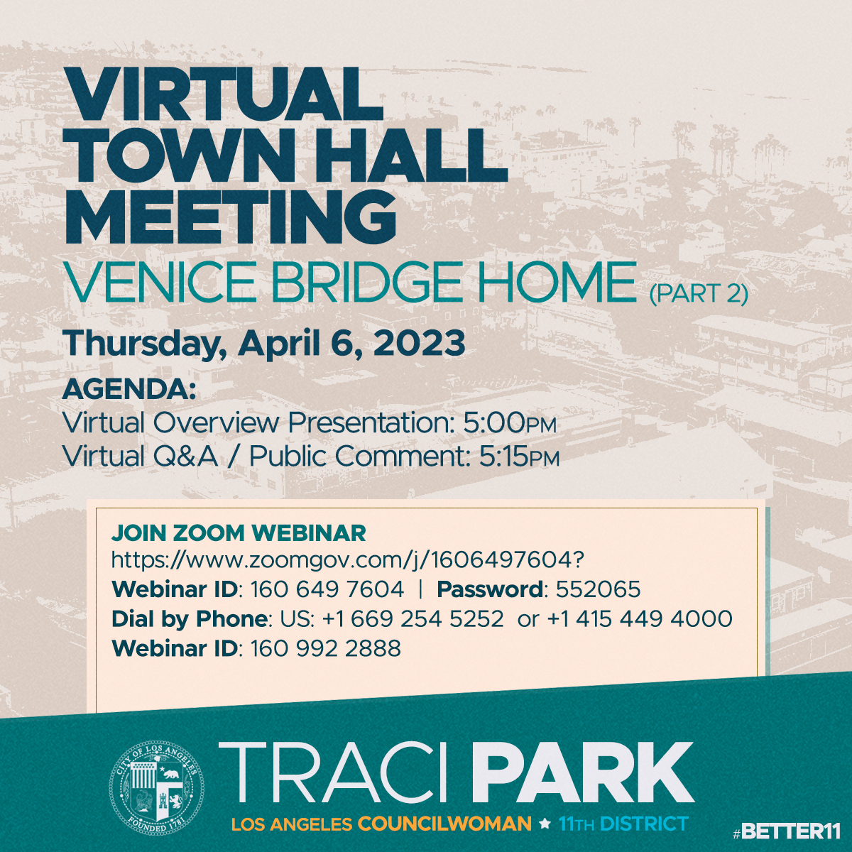 📌Venice Bridge Home Virtual Town Hall Part II◼︎Thursday◼︎April 6th◼︎5pm