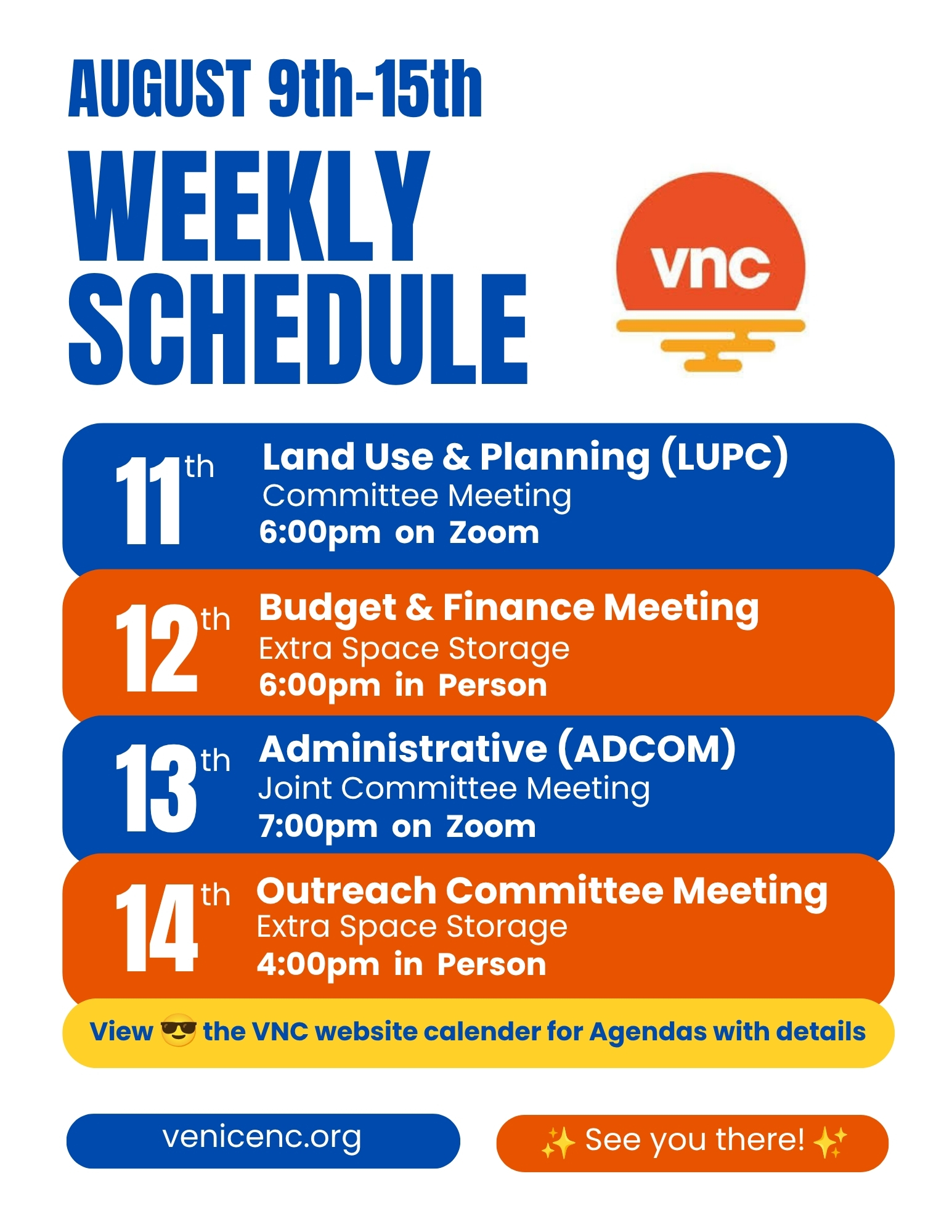 🗓️WEEKLY SCHEDULE: AUGUST Sunday the 9th - Saturday 15th 2026