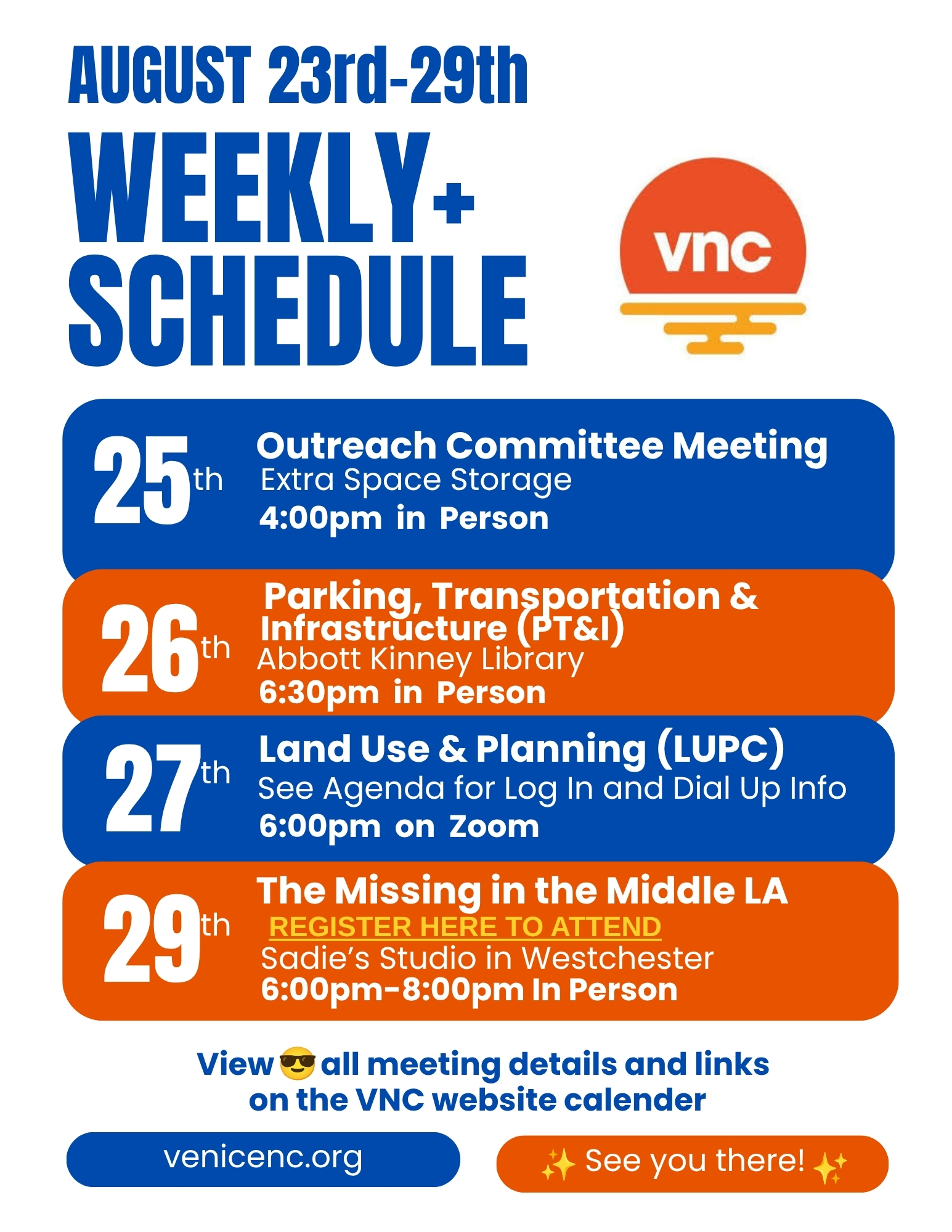 🗓️WEEKLY SCHEDULE: AUGUST Sunday the 23rd - Saturday the 29th 2026