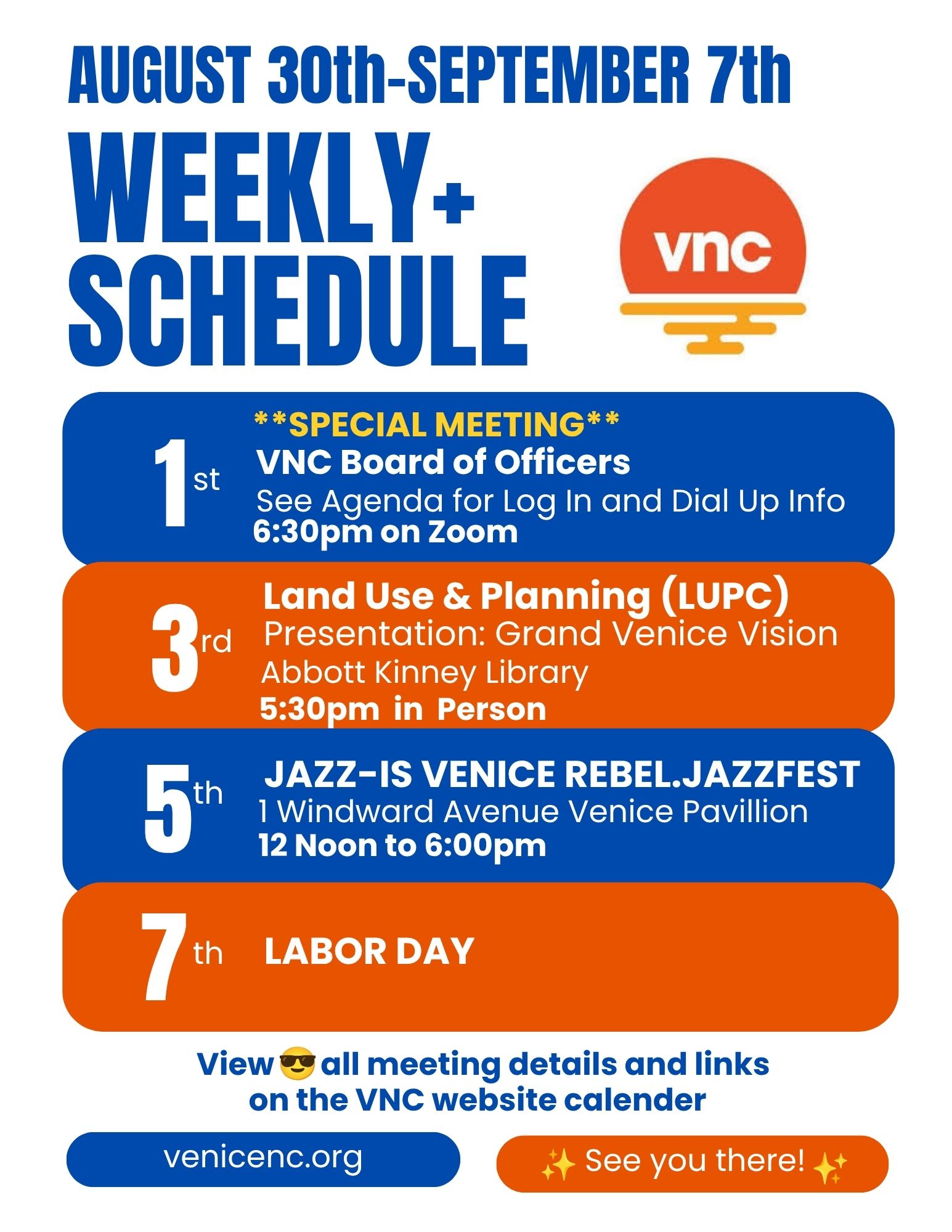 🗓️WEEKLY SCHEDULE: AUGUST Sunday the 30th - SEPTEMBER Monday the 7th 2026