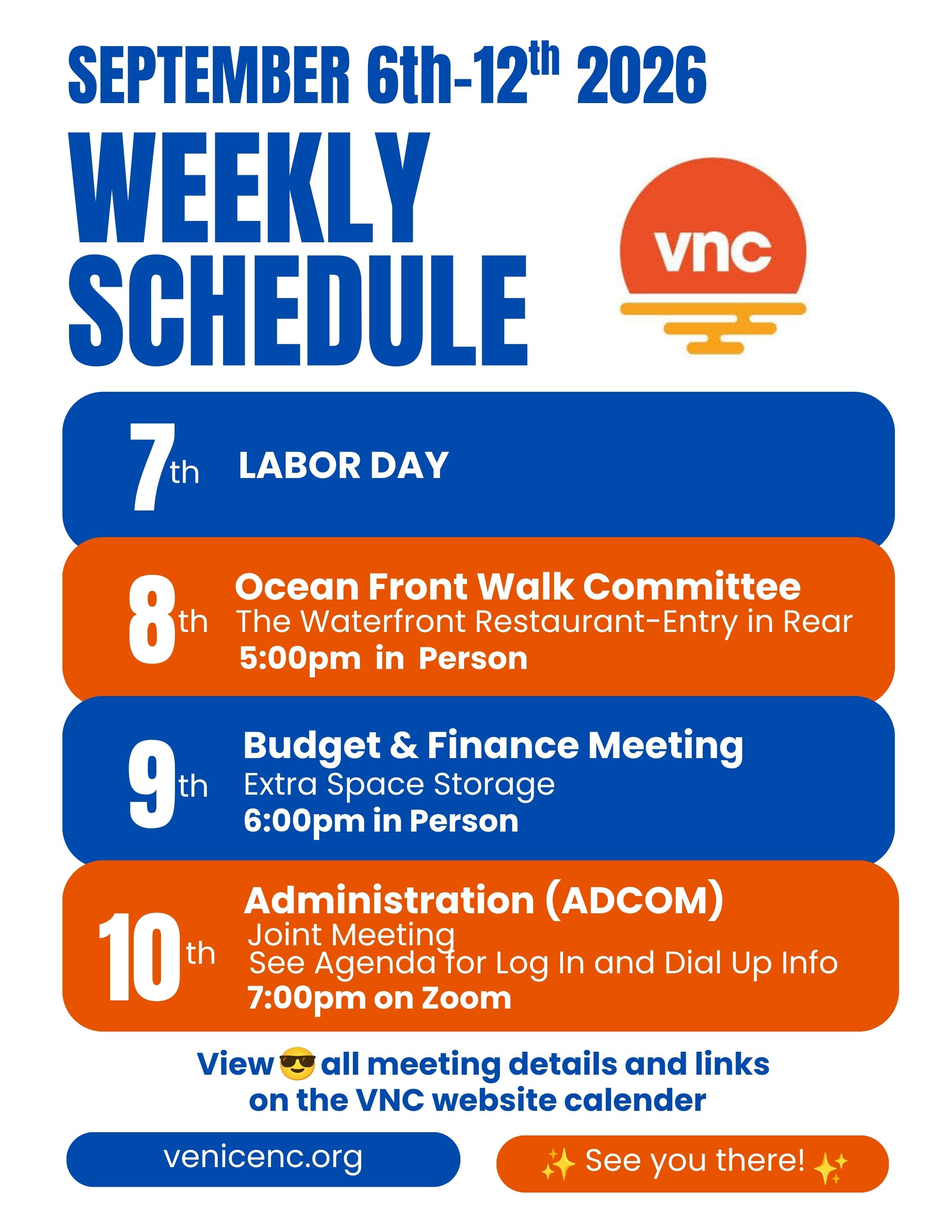 🗓️WEEKLY SCHEDULE: SEPTEMBER Sunday the 6th - Saturday the 12th 2026